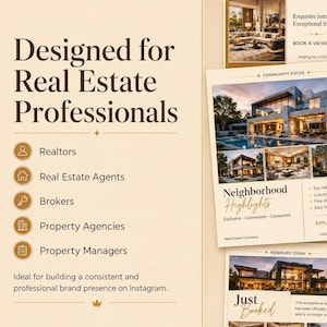 Neutral aesthetic real estate social media templates mockup with elegant Instagram posts, stories, and branding visuals