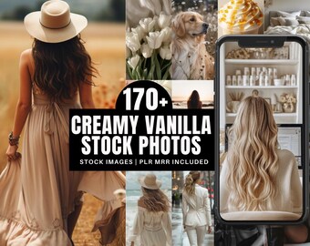 Fotos de stock de vainilla cremosa / Imágenes de stock de estética femenina minimalista neutra / Plantillas de Instagram de batido beige sin rostro PLR MRR