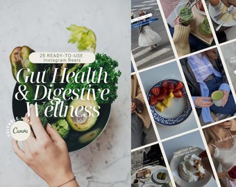 Plantillas de vídeos sobre nutrición holística y salud intestinal / Contenido de vídeo sobre bienestar digestivo para nutricionistas / PLR sobre equilibrio hormonal y dieta antiinflamatoria