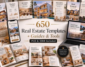 Plantillas de marketing inmobiliario / Publicaciones, historias y reels de Instagram para agentes inmobiliarios de lujo / Guía para compradores y vendedores / Marca personal para agentes inmobiliarios en redes sociales / PLR / MRR