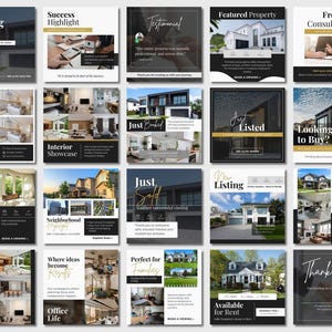 Modern professional realtor templates Canva bundle, Instagram posts and stories for real estate branding and growth