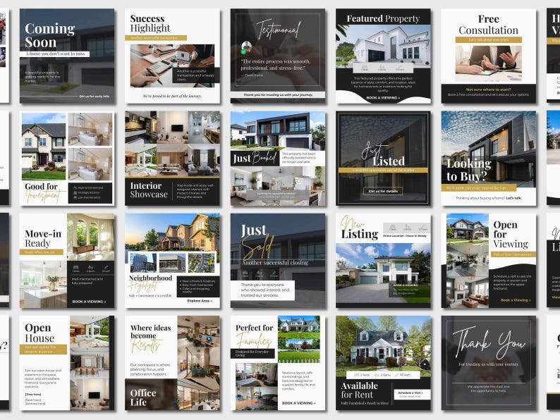 Modern professional realtor templates Canva bundle, Instagram posts and stories for real estate branding and growth