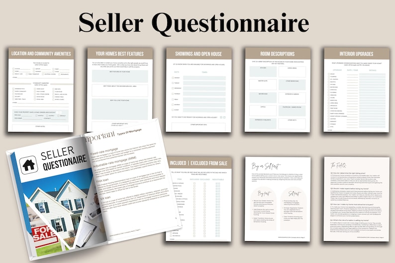 All-in-one real estate marketing bundle mockup with Canva templates, buyer seller guides, and Instagram branding system