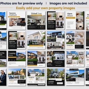 Realtor Canva templates for Instagram, luxury real estate marketing posts, stories and carousel layouts for social media branding
