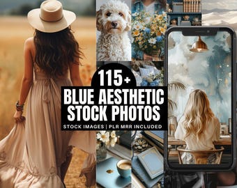 Fotos de archivo de estética azul costero / Imágenes en azul suave femenino minimalista sin rostro / Plantillas de publicaciones de Instagram de Canva en azul polvoriento PLR MRR