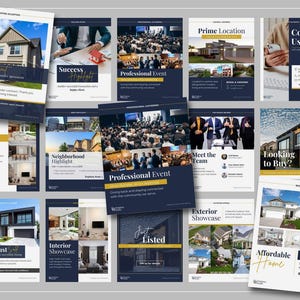 Feminine and modern real estate Instagram templates, Canva editable realtor branding kit for social media marketing