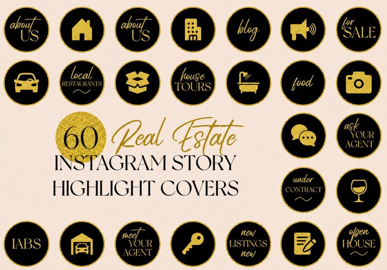 Professional realtor Instagram templates mockup featuring cohesive beige branding, highlight covers, and reels designs