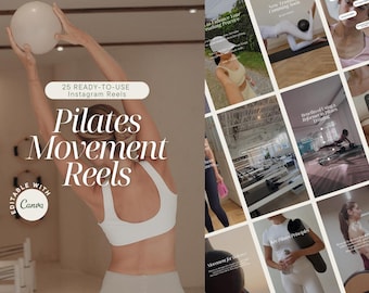 Plantillas de Instagram Reels de Pilates, Plantillas de vídeo de fitness y movimiento de Pilates estético, Redes sociales de instructores de Pilates, Reels de bienestar en Canva