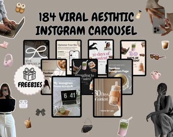 Paquete de plantillas de carruseles para Instagram / PLR listo para usar + MRR / Carrusel estético para marketing digital / Plantillas editables para redes sociales