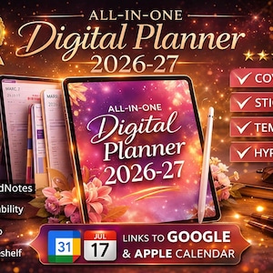 All-in-One Digital Planner 2026 2027 2028 Goodnotes Planner Weekly Daily ADHD Planner Notability Hyperlinked iPad Apple Google Calendar Sync