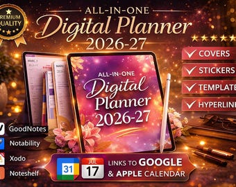Agenda digital todo en uno 2026 2027 2028 Agenda Goodnotes Agenda semanal Agenda diaria Agenda para TDAH Notability Hipervínculos iPad Apple Sincronización con Google Calendar