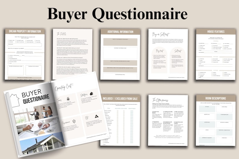 Luxury feminine real estate templates mockup with soft beige tones, modern Instagram posts, and social media marketing kit