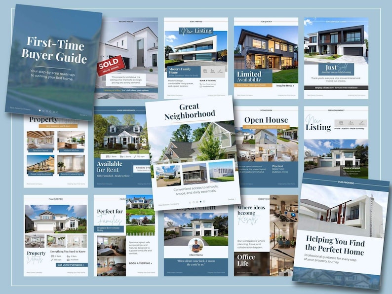 Real estate Instagram templates for property managers and agencies, Canva editable social media marketing kit