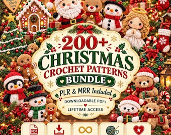 200+ PLR MRR Christmas Crochet Patterns: Holiday Amigurumi and Decor (PDF Pattern), Snowman Santa Bell Ornament Pattern, Instant Download