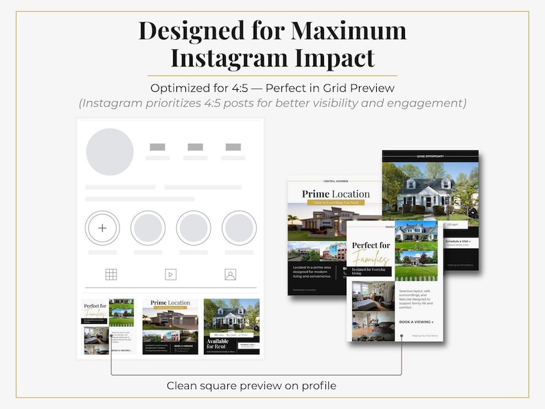 Minimalist real estate social media templates bundle, Canva realtor Instagram posts with clean and professional design