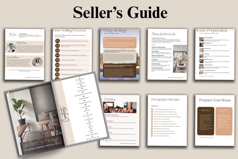 Canva real estate marketing templates mockup showing soft neutral Instagram posts, stories, and business tools for agents and brokers
