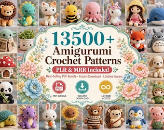 Paquete de más de 13500 patrones de crochet PLR MRR en PDF, mega colección de patrones de amigurumi, patrones de animales de peluche para principiantes, descarga instantánea.