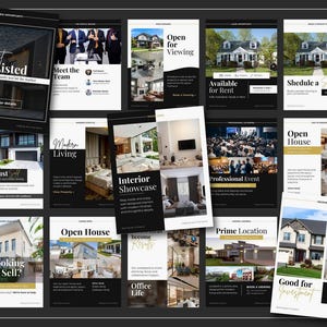 Real estate marketing kit Canva editable templates, Instagram posts and stories for realtors, brokers and property agencies