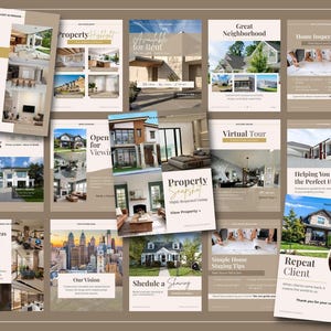 Real estate Instagram templates bundle for brokers and agents, minimalist Canva marketing kit with editable social media posts