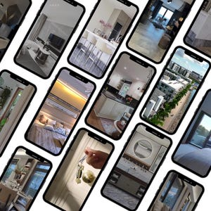 Sophisticated beige real estate Instagram templates mockup with premium branding design, reels covers, and Canva editable content