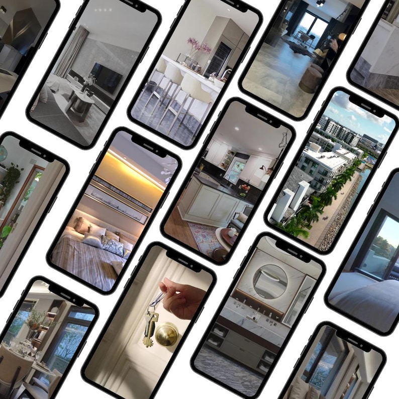 Sophisticated beige real estate Instagram templates mockup with premium branding design, reels covers, and Canva editable content
