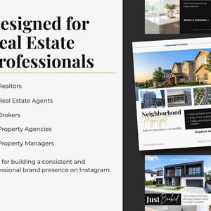 Modern real estate social media templates for agents, editable Canva realtor marketing kit with professional Instagram posts