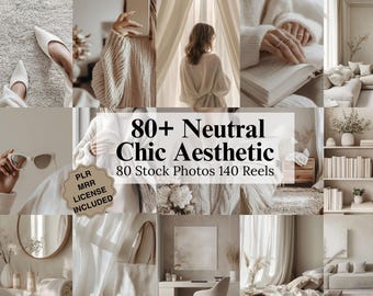 Fotos de archivo de estética chic neutra beige, estilo de vida minimalista sin rostro, imágenes de chica jefa PLR MRR, kit de plantillas para publicaciones y reels de IG en blanco crema