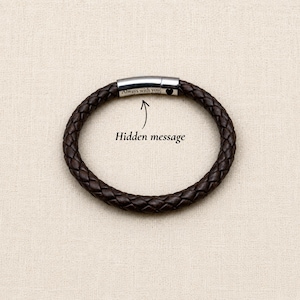 Hidden Message Bracelet Minimalist Leather Bracelet Secret Message Bracelet Engraved Gift for Boyfriend Husband Son Secret Note Gift for Him