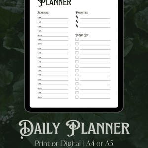 Agenda diaria (descarga en PDF) / Imprimible y para uso digital / A4 o A5, GoodNotes o Notability / Dark Botanicals