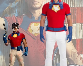 Fredsstiftarinspirerad kostym | Superhjälte rödblå outfit | Comic Con Cosplay-dräkt | Halloweenhjältekostym