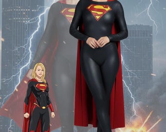 Black Super Girl Cosplay Costume | Dark Heroine Outfit | Handmade Comic Style Costume