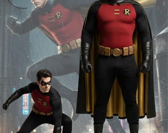 Robin Inspired Costume | Classic Sidekick Hero Cosplay Suit | Red Black Hero Outfit | Comic Con Costume