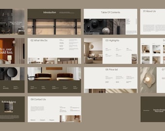 Modern Minimal Interior Design Pitch Deck – 16 Page Canva Portfolio & Client Presentation Template