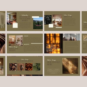 Interior Design Presentation Template, Canva Editable Moodboard, Minimalist Brand Deck, Interior Designer Portfolio, Earth Tone Slides