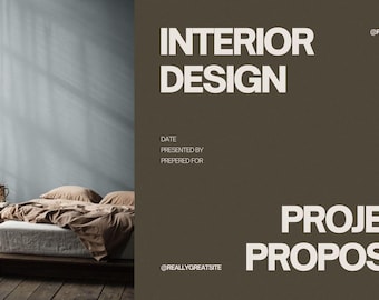 Modelo de proposta de projeto de design de interiores – Apresentação minimalista e neutra no Canva