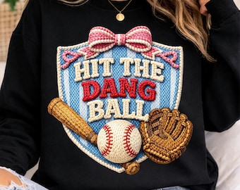 Hit The Dang Ball Faux Yarn PNG, Preppy Softball PNG, Baseball Knit Style PNG, Home Run, Swing Batter PNG, Game Day PNG, Download digitale