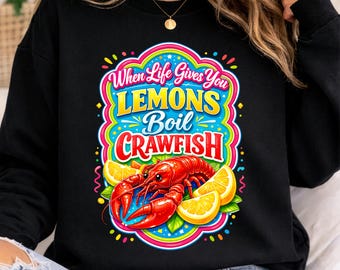 Quando la vita ti dà limoni, fai bollire i gamberi di fiume PNG, stagione dei gamberi di fiume PNG, bollitura dei gamberi di fiume PNG, maglietta di pesce della Louisiana, divertente PNG del sud