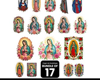 Pacchetto PNG della Vergine di Guadalupe, Pacchetto di clipart della Vergine Maria, Vergine Maria PNG, Nostra Signora di Guadalupe con rose rosa e motivi floreali, Clipart cattoliche