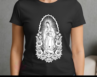 Clipart SVG PNG di Nostra Signora di Guadalupe, contorno della Virgen de Guadalupe con rose, file di taglio vettoriale della Vergine Maria, silhouette Cricut, Virgencita
