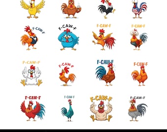 Pacchetto di divertenti F-Caw-F Chicken PNG, Clipart di gallo urlante, Meme di pollo da fattoria PNG, Arte di galline pazze, Download digitale di umorismo da fattoria alla moda