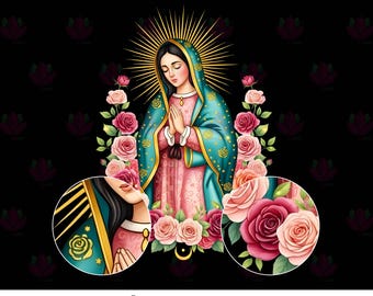 Virgen de Guadalupe PNG / Arte cattolica con rose rosa