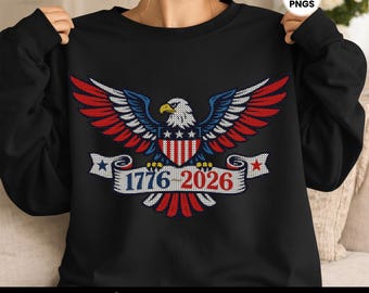 1776 2026 Punto croce PNG, Aquila patriottica PNG, Aquila ricamata PNG, 250° anniversario USA, Indipendenza americana 2026, Download digitale