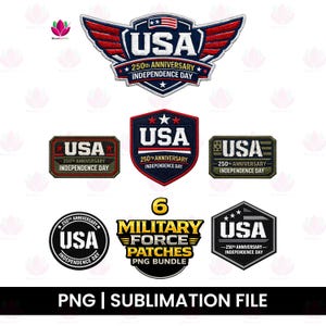Military Patches PNG Bundle, USA 250th Independence Anniversary Patchwork, Army Patch, Air Force Patch, Tactical Patch, Embroidered Clip Art
