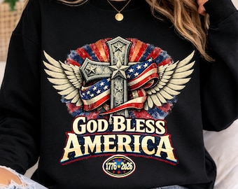 Dio benedica l'America PNG, bandiera americana con ali incrociate, 250° anniversario degli Stati Uniti (1776-2026), PNG del 4 luglio, PNG del Memorial Day, download digitale