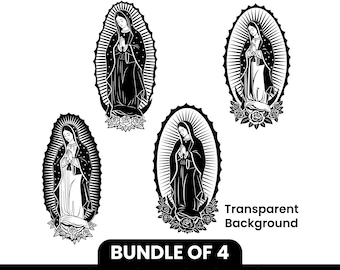 Pacchetto SVG PNG della Vergine di Guadalupe, Vergine Maria con rose, Vergine Maria SVG, Vergine Maria PNG, Madre Maria, Vergine SVG, Download digitale
