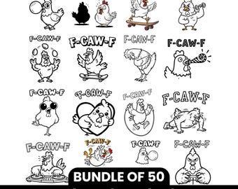 Pacchetto PNG SVG F-Caw-F, design divertente per maglietta con pollo, clipart umoristico da cortile, gallo sarcastico, tazza, adesivo, regalo per contadini, download digitale
