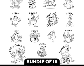 Divertente pollo F-Caw-F SVG PNG, Clipart di gallo urlante, Pacchetto di animali da fattoria sarcastici, Tazza di pollo, Maglietta F-Caw-F, Ornamento divertente,