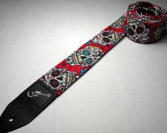 HIPPIE SKULLS Guitar Strap-Dia de los Muertos-Day of the Dead-Sugar Skulls-Calavera-Handmade in the USA