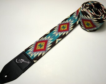 AZTEC Southwestern Guitar Strap - Tribal - Navajo - Rustic - Vintage - Handmade