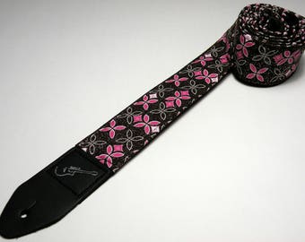 Pink Flower Guitar Strap  - FROSTED FLOWERS - Bling - Glitter - Pink - Sparkles - Cute - Double Padded - Handmade